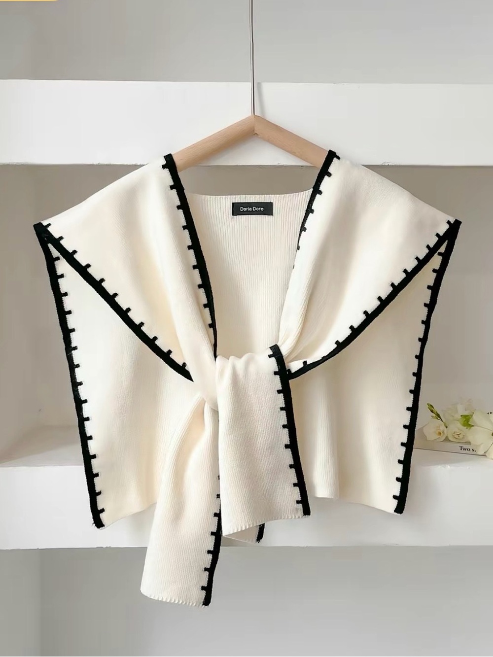 Doria Dore Cream Knit Scarf Wrap with Trim NIP